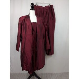 VTG Jane Seymour Red Iridescent Silk 3 Piece Set Jacket Dress Pants Holiday A050